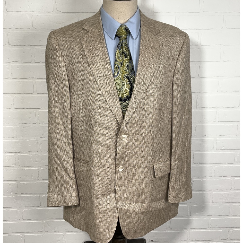 Stafford Blazer Men 44R Tan Herringbone Silk 2 Button Classic‎ Career Jacket